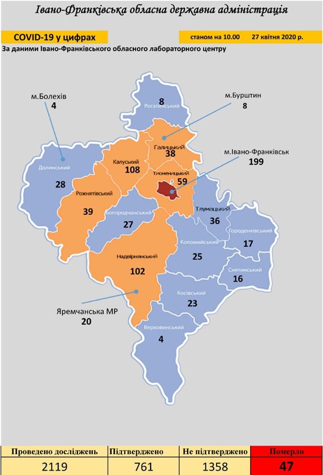 Якою є ситуація із захворюванням на COVID-19 у всіх районах та містах Прикарпаття