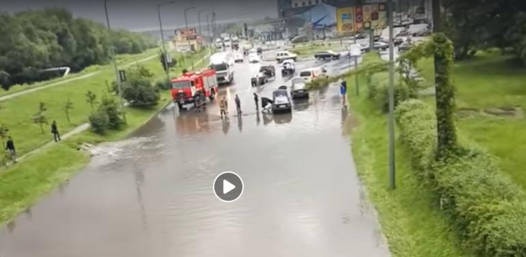 Під мостом в Пасічну вода підтопила автівку, знадобилась допомога надзвичайників: відео