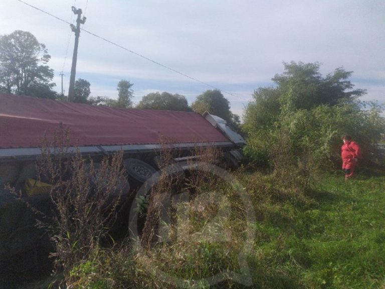 На Прикарпатті вантажівка злетіла у кювет