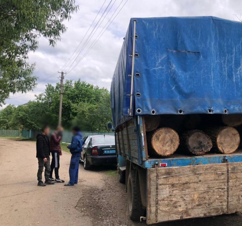 На Прикарпатті поліцейські затримали вантажівку з краденою деревиною