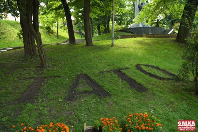 У сквері на Валах активісти висадили слово «ТАТО» з чорнобривців ФОТО