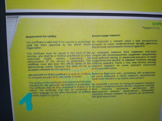 Прикордонники виявили підроблений сертифікат про вакцинацію, буцімто виданий франківською поліклінікою №1 ФОТО