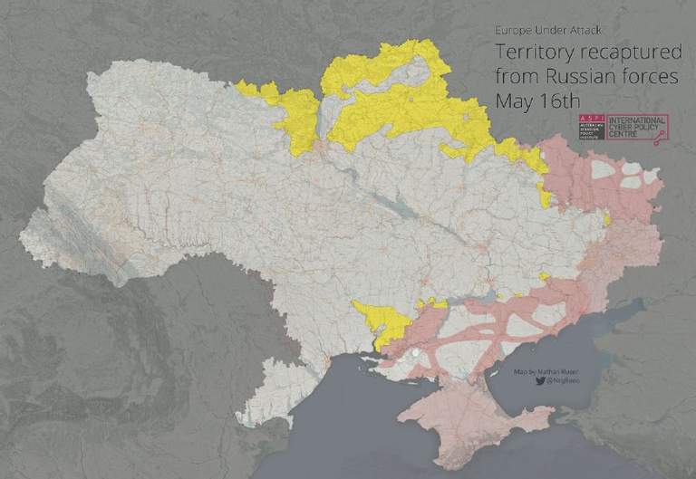 Звільнених територій більше ніж окупованих: Арестович оприлюднив карту воєнних дій в Україні