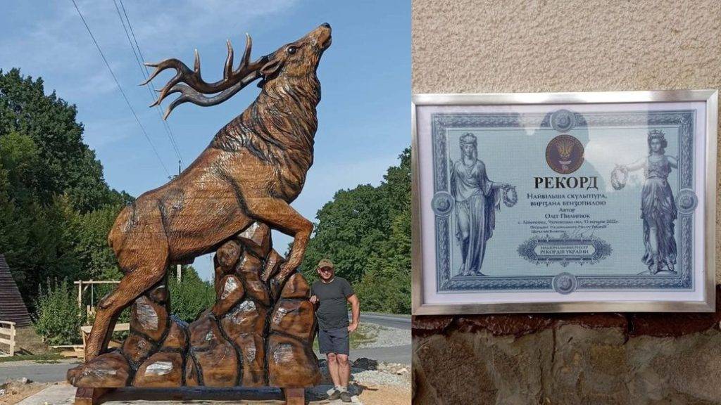 Майстер-рекордсмен з Франківщини вирізав бензопилою найбільшу скульптуру із дерева в Україні