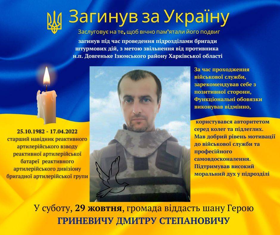 Завтра відбудеться прощання з Героєм Дмитром Гриневичем