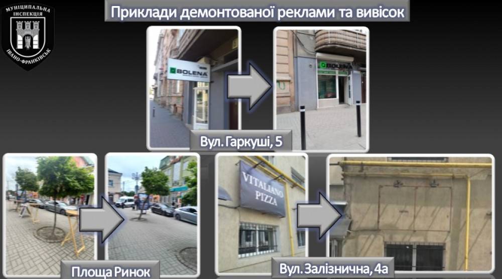 Муніципали продовжують "чистити" вулиці Франківська від незаконних вивісок