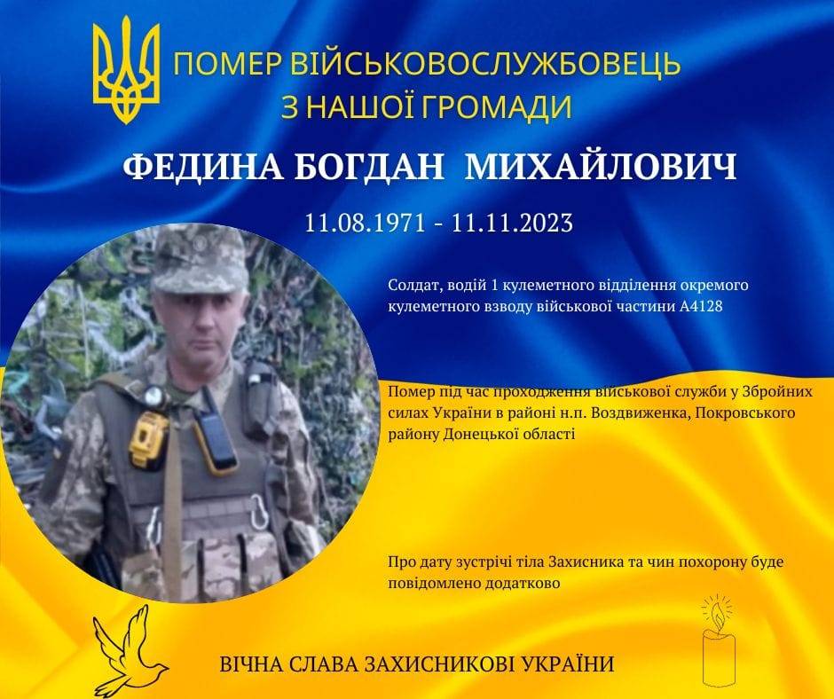 На війні помер боєць з Івано-Франківщини Богдан Федина