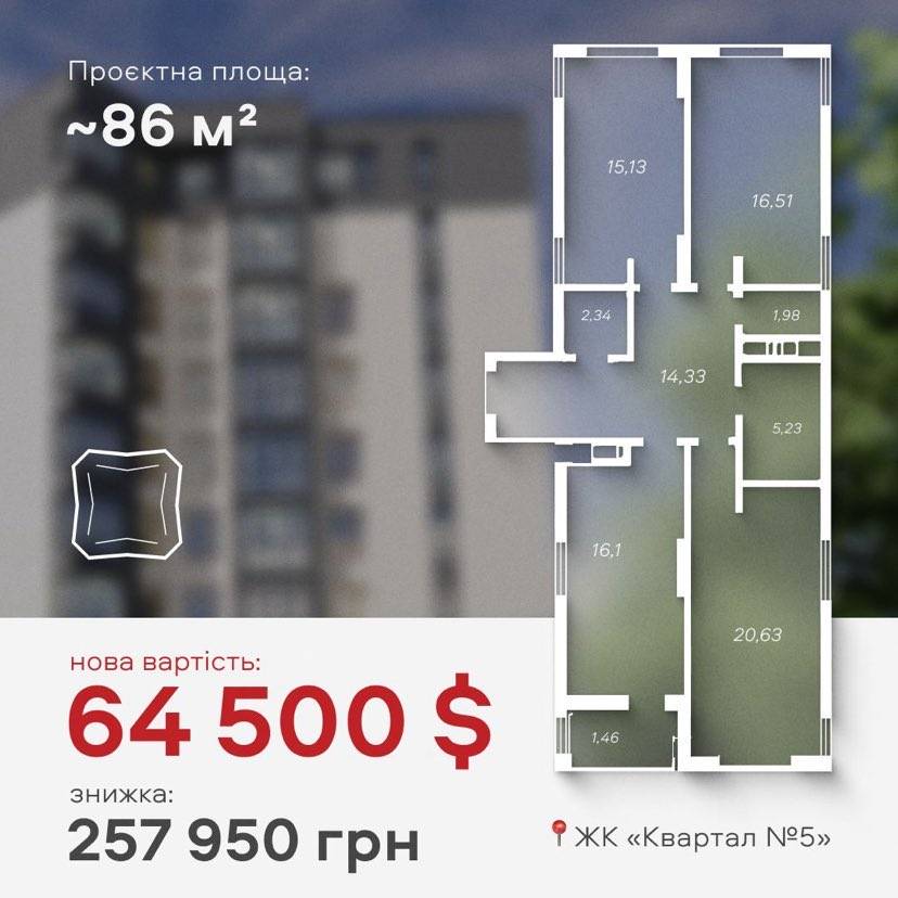 Акційні ціни на трикімнатні квартири в центрі Франківська!