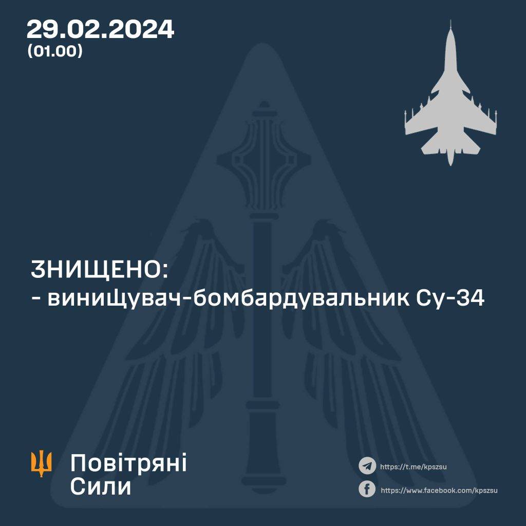 Українська ППО збила ще один ворожий Су-34