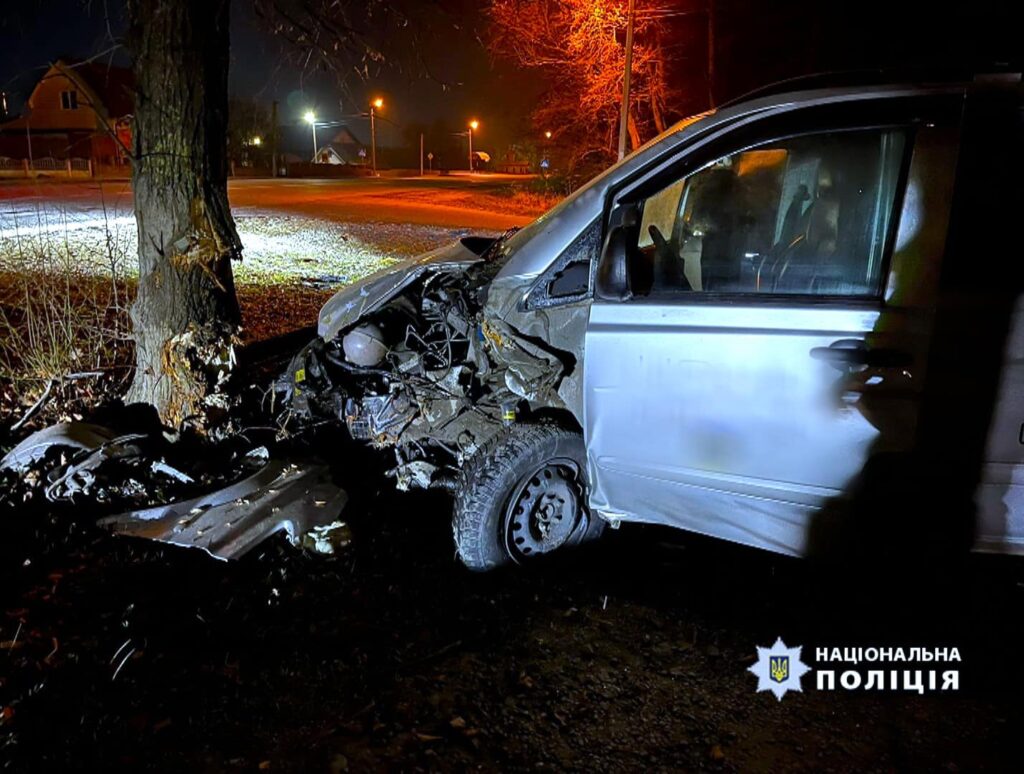 На Прикарпатті мікроавтобус врізався в дерево, є травмовані. ФОТО