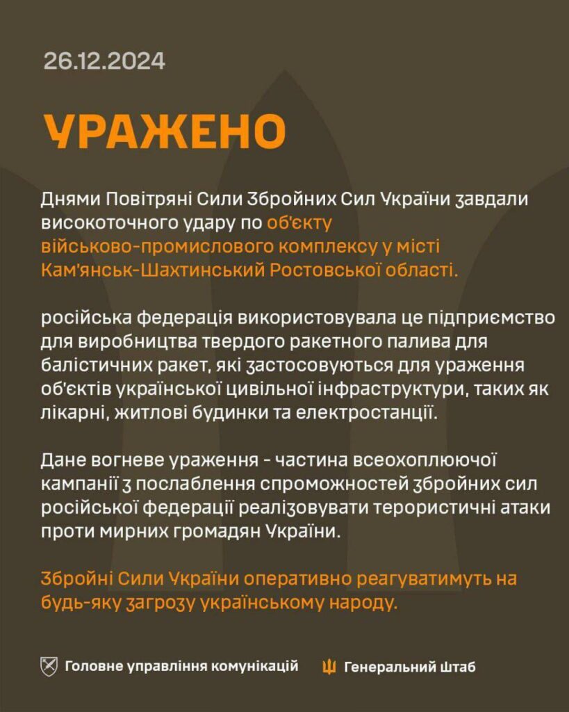 ЗСУ уразили підприємство російського ВПК у Ростовській області