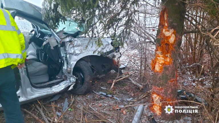 На Прикарпатті п’яний водій врізався в дерево: постраждали двоє людей. ФОТО