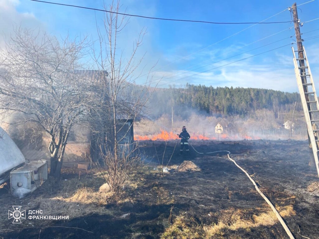 Пожежник гасить вогонь на відкритій місцевості