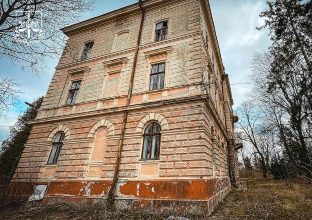 Стара будівля серед дерев на узліссі