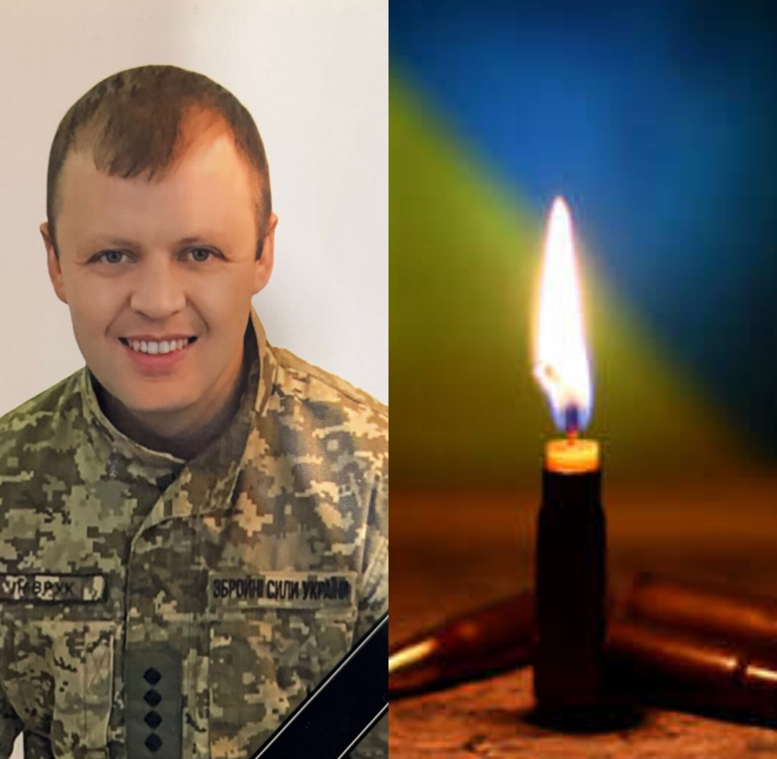 Український військовий та свічка в гільзі