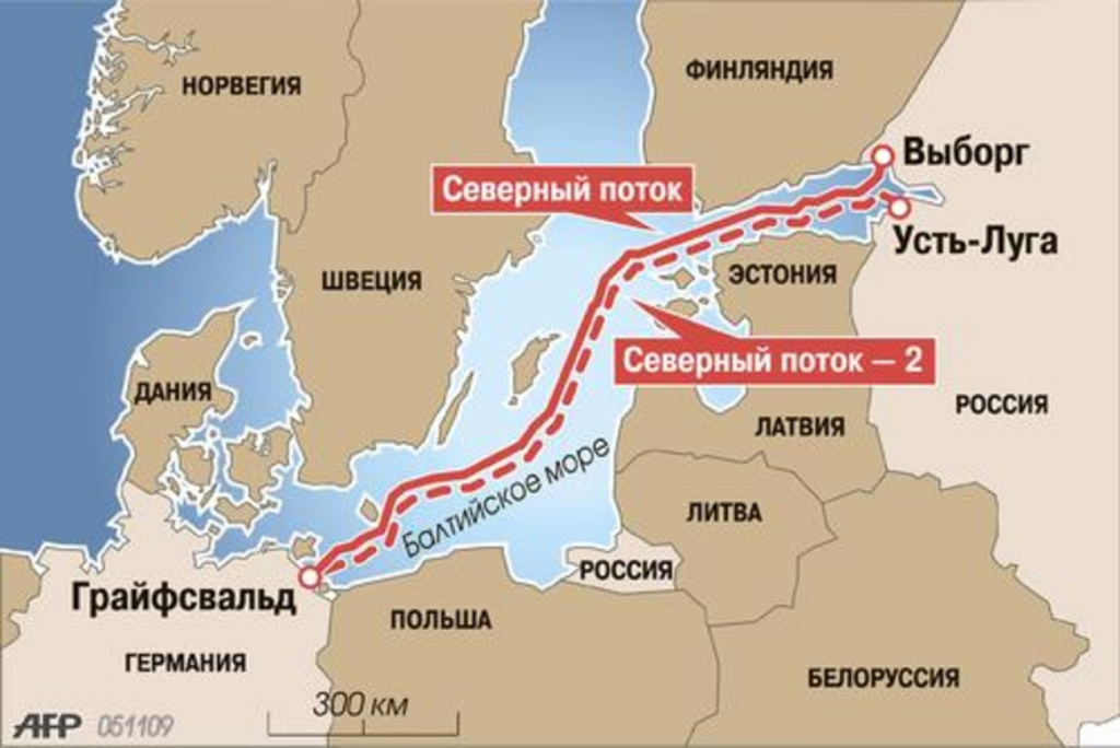 Карта Північний потік газопровід Балтійського моря