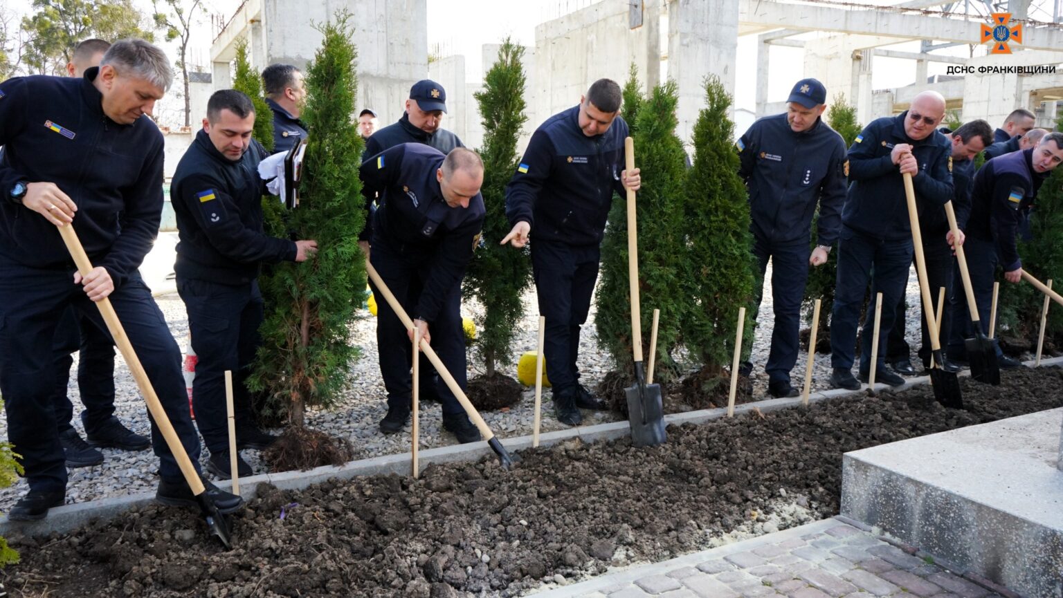 Посадка дерев групою людей у формі