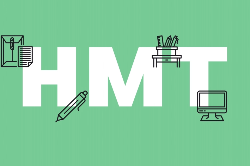Графічний дизайн на зеленому фоні з літерами HMT