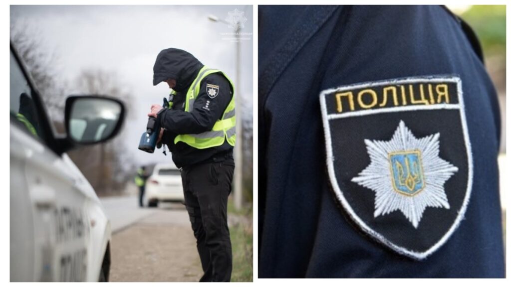 Поліцейський перевіряє документи біля дороги