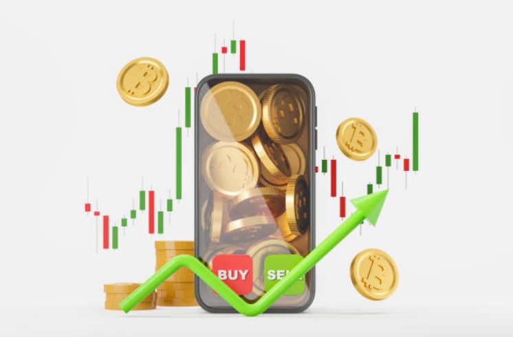 Купівля Bitcoin на телефоні з графіком торгівлі.