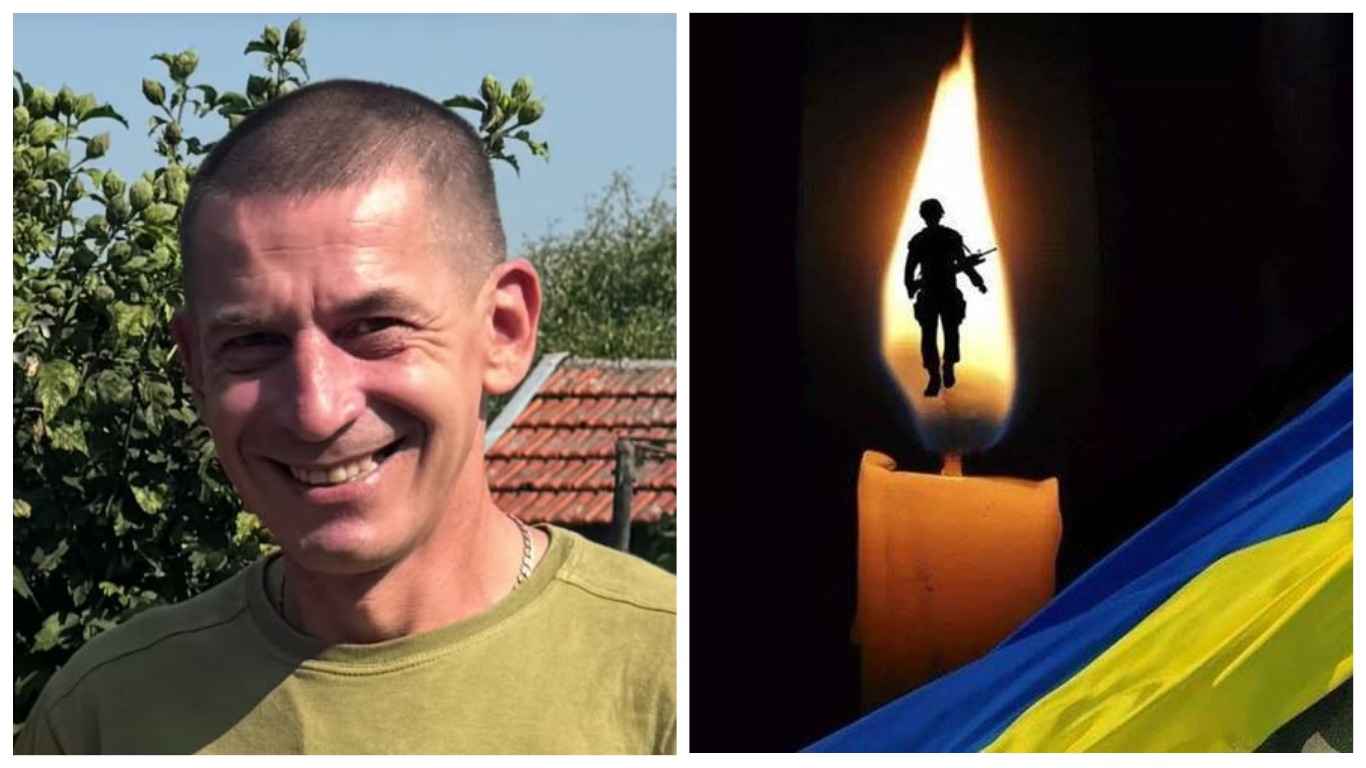 Чоловік усміхається; війна, свічка, тінь вояка.
