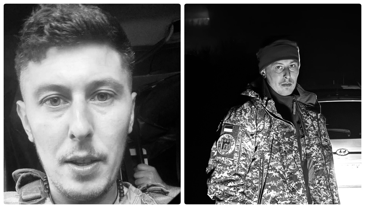 Чоловік в камуфляжі стоїть біля автомобіля ввечері.