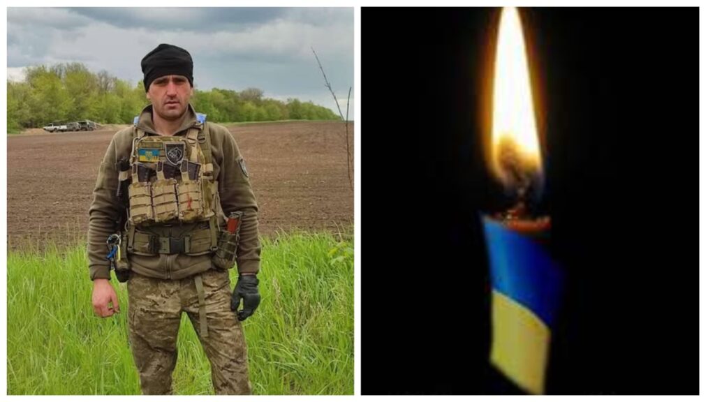 Військовий на полі та свічка з прапором.