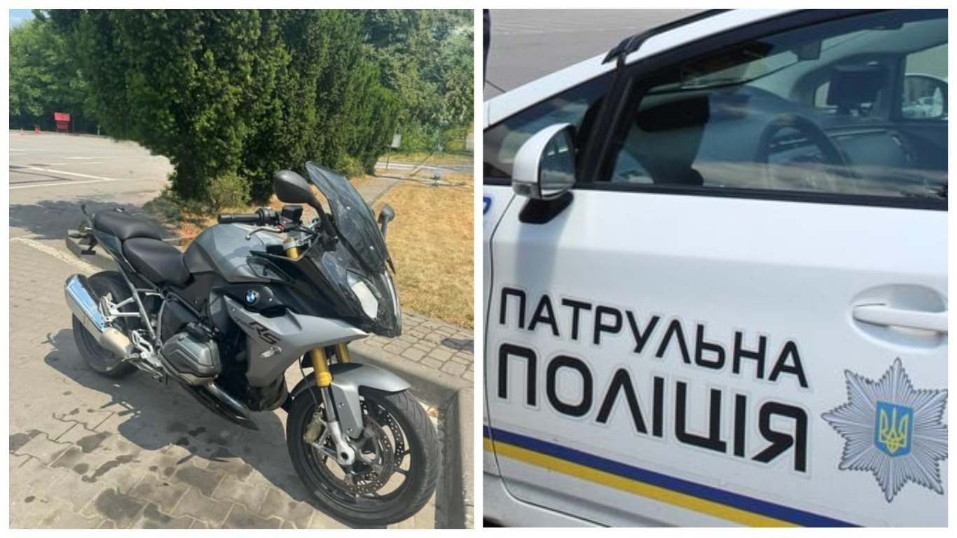 Мотоцикл та патрульна машина поліції.