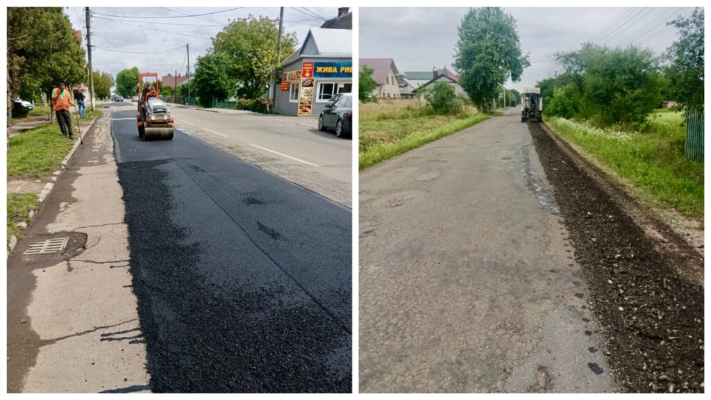 Ремонт дороги, асфальт укладають і вирівнюють