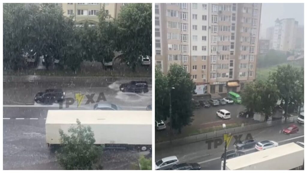 Сильний дощ у місті, затоплені вулиці