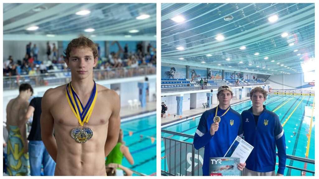Плавці з медалями після змагань у басейні.