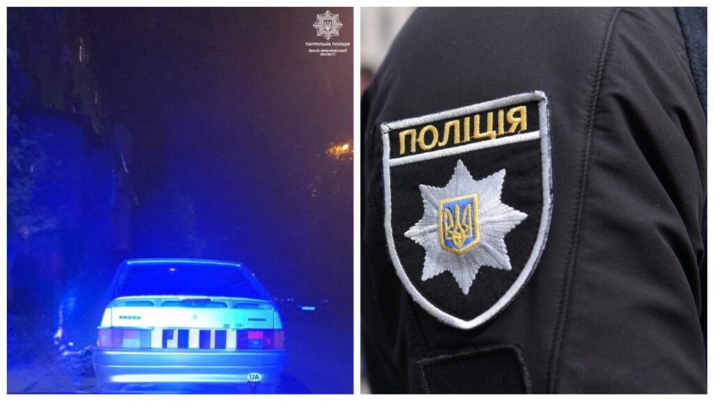 Поліційна машина та емблема України на формі