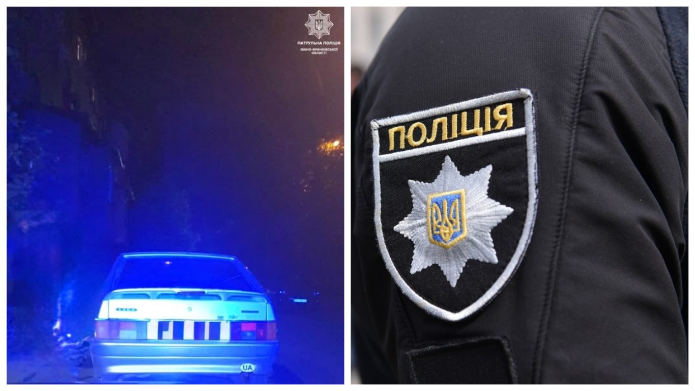 Поліційна машина та емблема України на формі