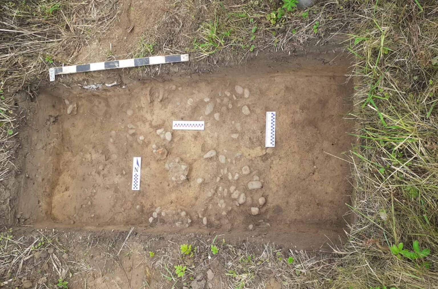 Археологічний розкоп із виявленням кам'яних артефактів