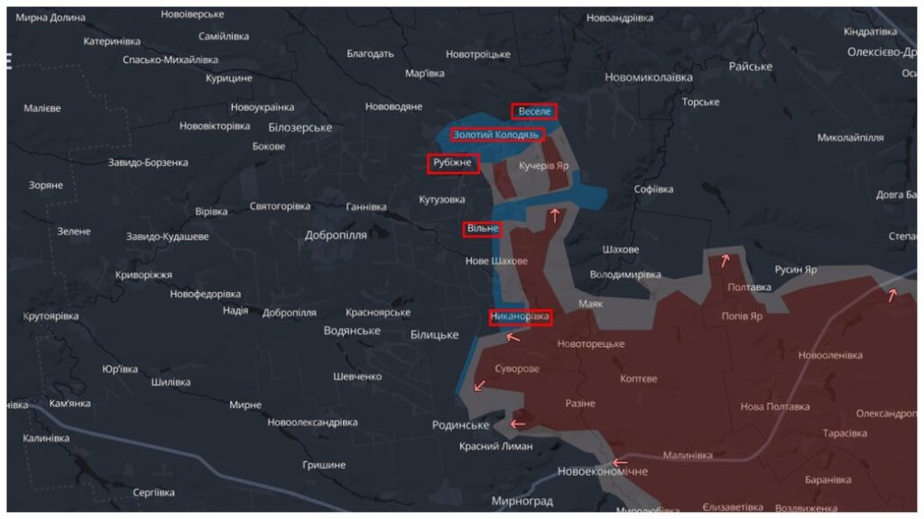 Військова карта з позначеними населеними пунктами України.