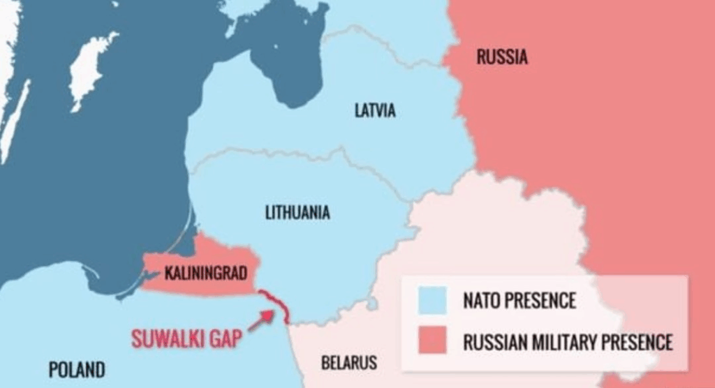 Карта Сувальського коридору, присутність НАТО і Росії