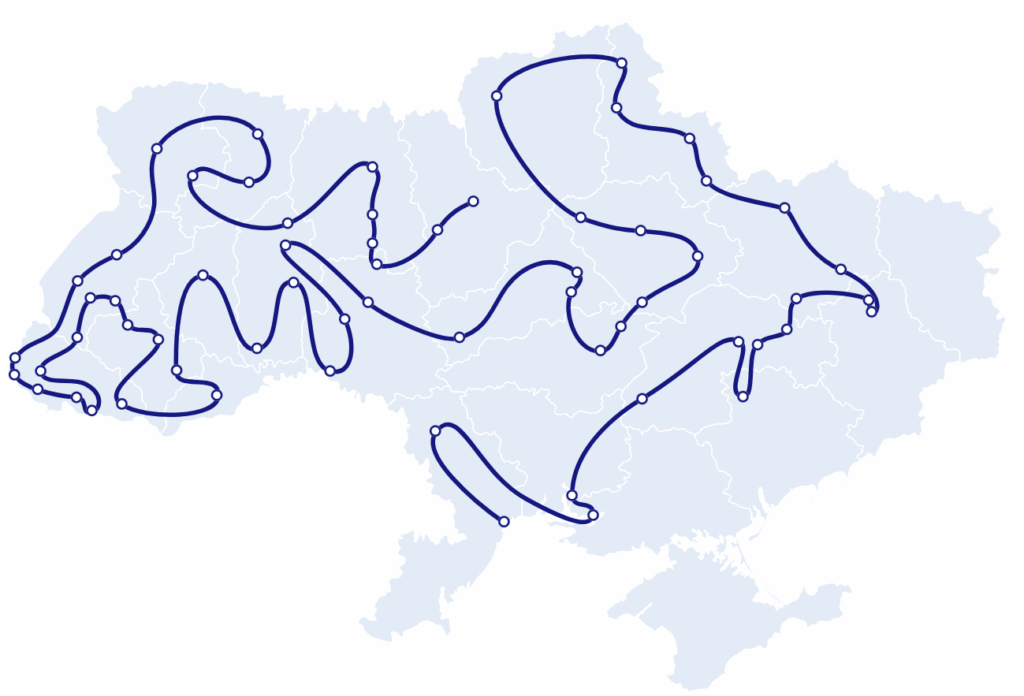 Карта України з маршрутом подорожей