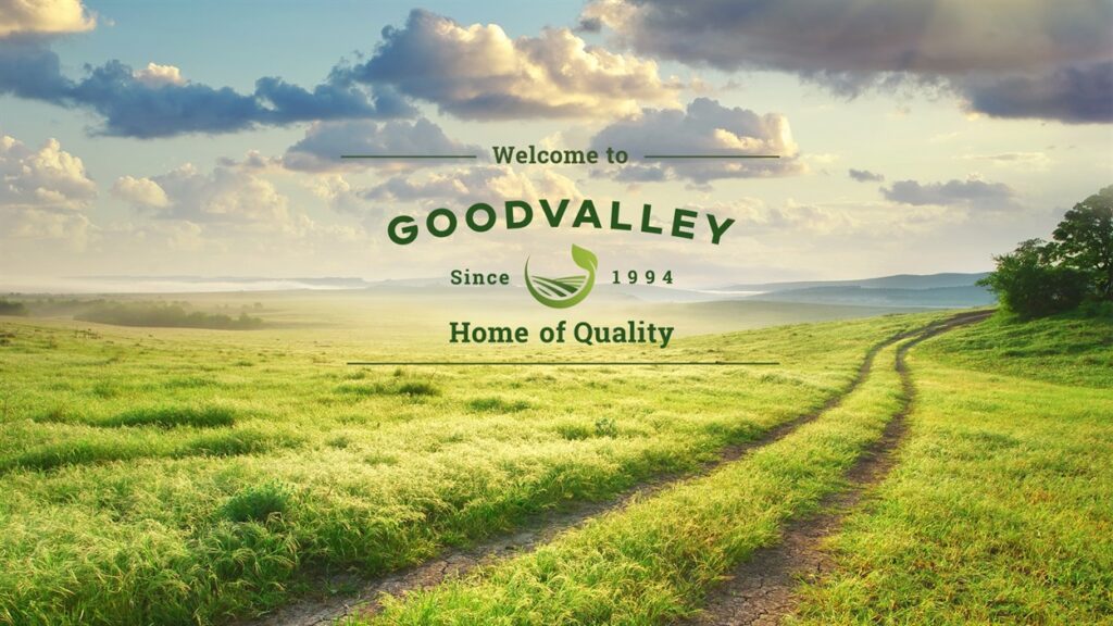 Логотип Goodvalley, зелений пейзаж, з 1994 року