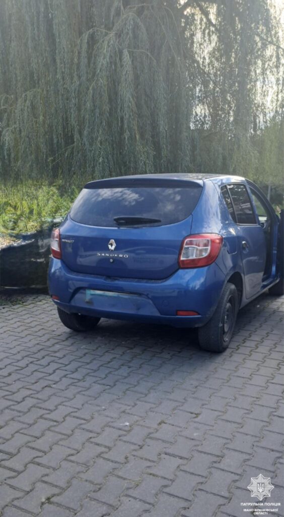 Синій автомобіль Renault Sandero на дорозі