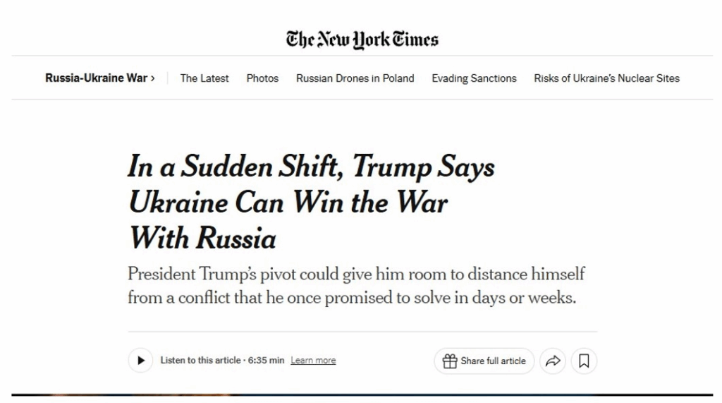 Стаття про війну України з Росією на NYT.