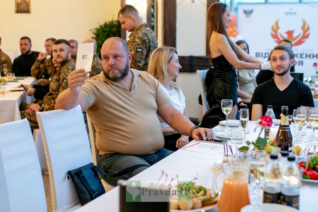 Аукціон, людина піднімає картку з номером.