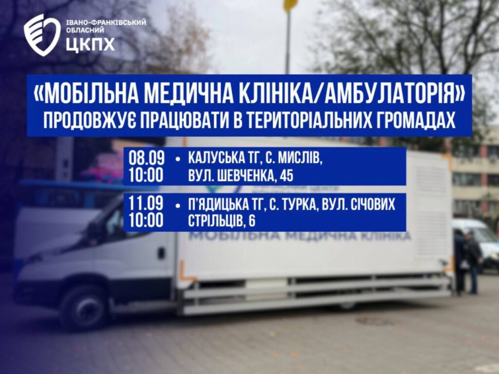 Мобільна медична клініка графік доїзду 8-11 вересня