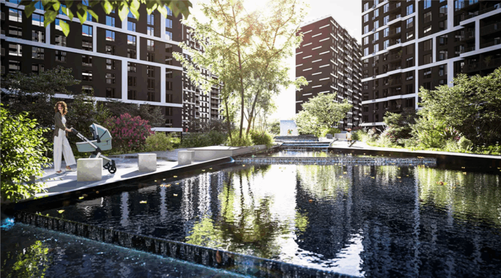 Сучасний житловий комплекс із зеленою зоною