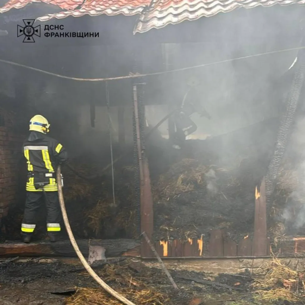 Пожежник гасить пожежу у будівлі з димом