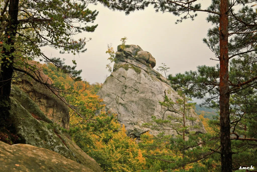 Велика скеля серед осіннього лісу