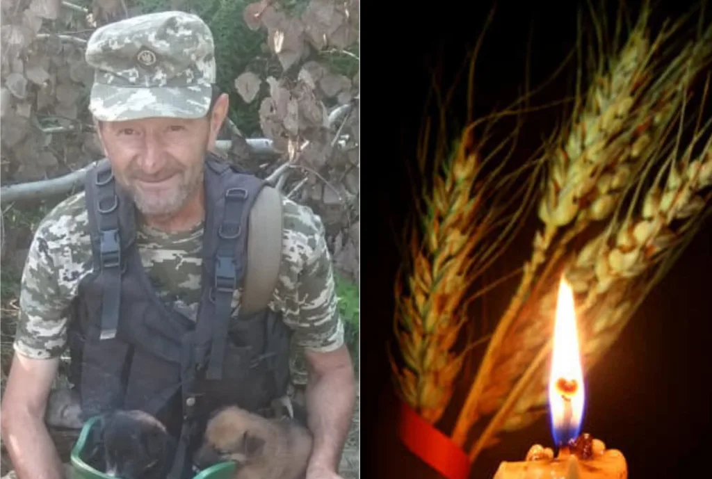 Український військовий та свічка пам’яті з колосками