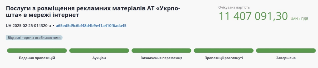 Тендер рекламних матеріалів Укрпошта, 11 млн грн.