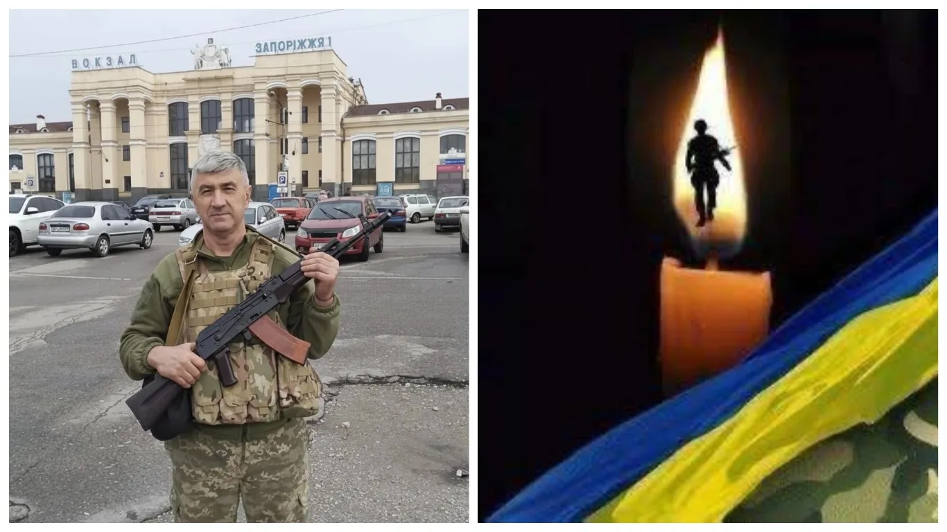 Військовий на фоні вокзалу та свічка із солдатом.