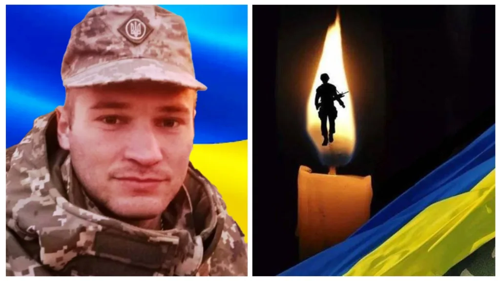 Український військовий та свічка пам’яті з прапором