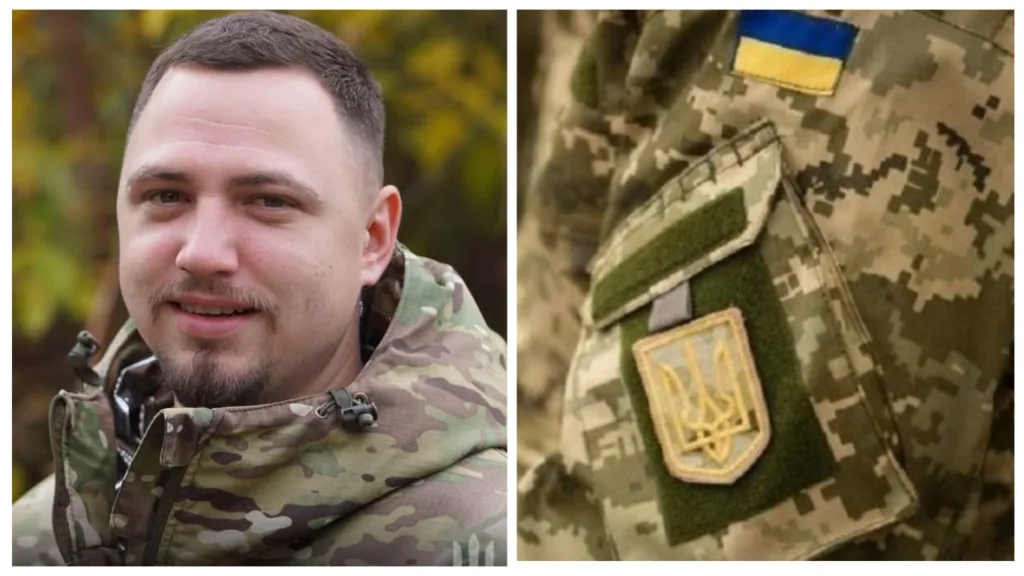 Український військовий у камуфляжі з емблемою України